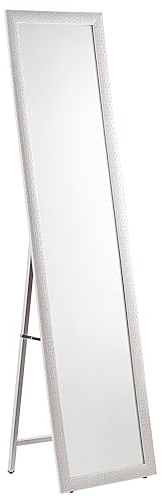 Baroni Home Miroir de Sol avec Structure en Acier, Miroir Rectangulaire Pleine Figure avec Support Pliable avec Cadre Décoré en Bois, Miroir de Chambre, Géométrique Blanc, 40x150 cm