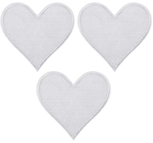 PATIKIL Iron-on Patches, 3 Pack Heart Shaped Sew Embroidered Patches Love Appliques Embellishments for Clothing Jackets Hat Backpack Repairing Decorations, White