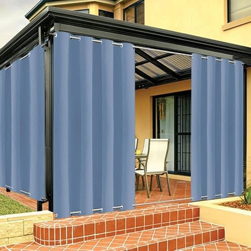 Outdoor Vorhang Wetterfest mit Ösen Oben und Unten, Outdoor Vorhänge Sonnenschutz Wasserdicht Blickdicht Gardinen für Pavillon, Benutzerdefinierte Größe -1 Stück, Blau, B264xH183cm