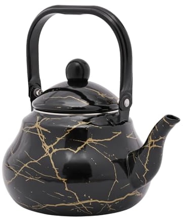 Teiera smaltata, 2 l, teiera da tè, vintage, elegante e ad alta temperatura, adatta per forni elettromagnetici e fornelli a gas, capacità 2 l, colore nero