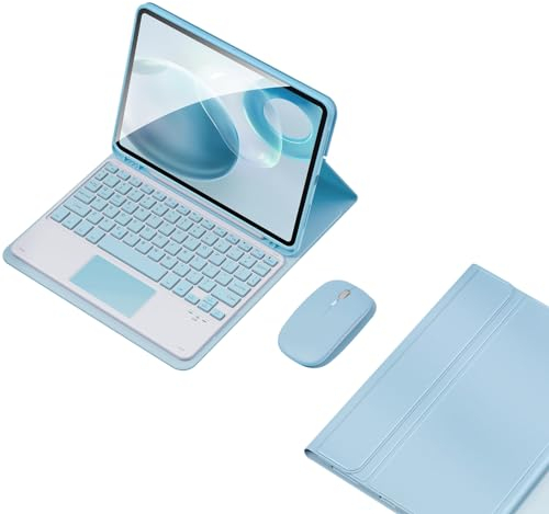 GUPENAA Custodia con Tastiera per iPad Air 13 Pollici (M2) 2024 (A2898, A2899, A2900) con Touchpad, Portamatite Incorporato, Tastiera Bluetooth Wireless Rimovibile Magnetica con Mouse,Blu