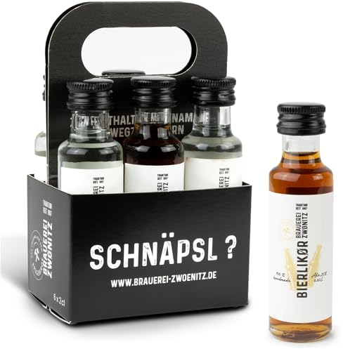 Brauerei Zwönitz – Wanderfreund Schnaps Set / 6 Shots – jeweils 2x Bierlikör, Gin und Brotschnaps/Spirituosen Geschenkset/Schnaps Probierset/Shot Mix