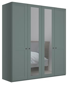 WIEMANN Drehtürenschrank mit 2 Spiegeltüren mittig, Landhausstil Kleiderschrank 200cm breit, Salbeigrün Dekor, Höhe 216cm, Marlow