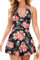 SHEKINI Maillot de bain une pièce pour femme - Col en V - Robe de bain - Jupe de natation - Dos nu - Froncé - Maillot de bain, Fleur noire et rose, M