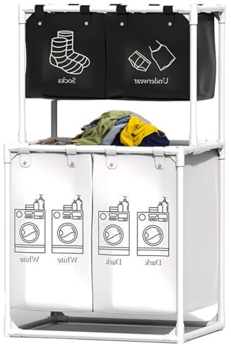 Wäschekorb zum Sortieren – Wäschekorb aus Stoff mit Fächern, Korb für schmutzige Wäsche | pp Hoher Wäschesack für den Haushalt, Wäscheaufbewahrungskörbe, Wäschekorb zum Sortieren für Zuhause
