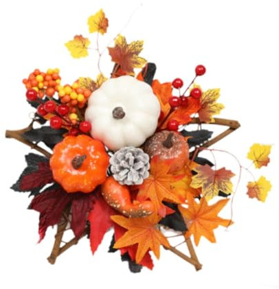 perfk Ghirlanda di Halloween, Ghirlanda di Foglie di Acero e Zucca Artificiale, centrotavola Realistico, Ghirlanda per Porta d'ingresso per Fattoria, D, 20 Cm