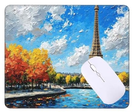 Mini Mouse Mat 290x240x3 mm, Small Mouse Pad Erfeier Iron Tower View, Portable Ultra Thick Non-Slip Base Washable Compact Mouse Mat, Waterproof Surface, Stitched Edges Mousepad, Gifts for Women T-2729