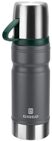 Vacuum Insulated Water Bottle Thermo Water Flask with Cup 680ml/23oz Stainless Steel Thermal Water Bottles Thermo for Hot and Cold Drinks Coffee Water(Dark Grey,Single)