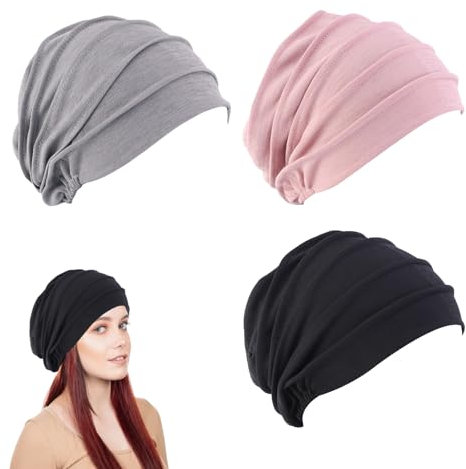 FUIPVGI 3 Stück Mütze Damen, Slouch Beanie Mütze, Unisex Beanie Elastisch, Klassische Jersey Mütze, Laufmütze Herren und Damen, Skull Cap Sportmütze, für Alle Jahreszeiten (3 Farben, Einheitsgröße)