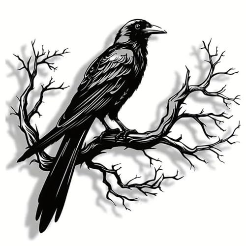 Rabe Metall-Wandkunst, gotische Schwarze Wanddekoration, Vogelhaus-Halloween-Dekoration, Bauernhaus-Wanddekoration for Baum, Hof, Garten, Terrasse im Freien
