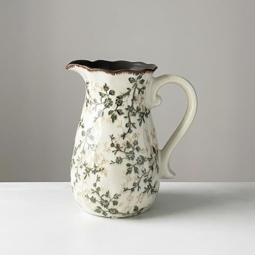 XIUWOUG Grüne Chinoiserie Blumenvase, Keramik Vintage Vasen Retro EIS geknackte Keramikvasen für Wohnkultur, Wohnzimmer, Büro, Chinoiserie Dekor,D2