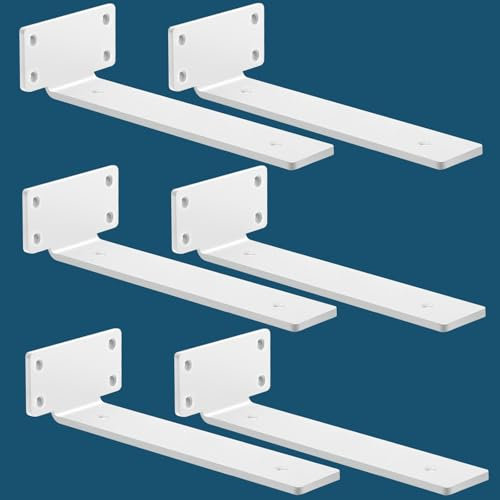 MLOQI 6 Pezzi Staffe per Mensole Pesanti Industrial, Reggimensola, Reggi Mensola da Muro, Staffe a L, 5 mm di Spessore con Viti Bianco(30 cm)