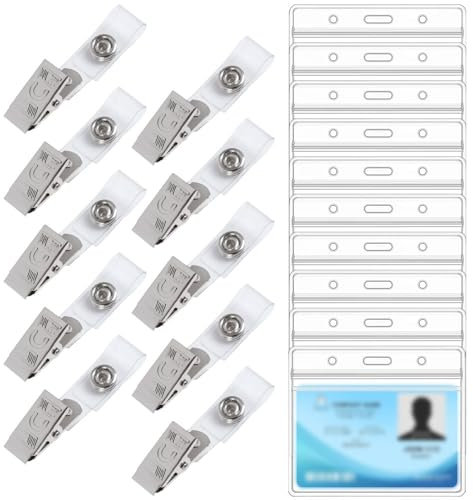 KOZOY Porte Badge avec Clip, 10 Pièces Badge Plastique 100 x 85 mm Porte Badge Transparent Badge Personnalisable pour Badge Infirmiere Ecoles Entreprises