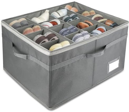 Ledebouk Cajas Para Zapatos, se Adapta a 12-16 pares, Contenedores Organizador de Zapatos Armario, Organizador Zapatos Armario, Ahorra Espacio Cajones con Asas Reforzadas, Gris