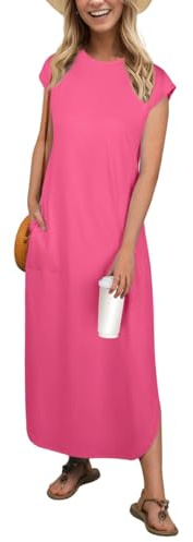 PrinStory Women's Maxi Dress With Pockets Cap Sleeves Summer Dresses For Ladies Casual Lightweight Sundress Beach Party Office Wear