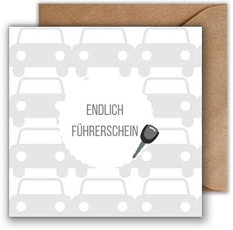 WBdesignz Glückwunschkarte Führerschein mit Umschlag – Karte zur bestandenen Fahrprüfung - Geschenk zur Führerscheinprüfung - Auto fahren - quadratisch (125 x 125 mm)