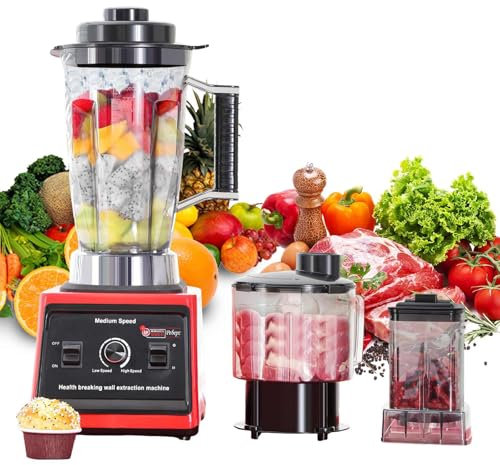 3-EN-1 Blender Mixeur, 9500W Robot Cuisine Multifonctions, Moulin à café, Bol Mélangeur 3L, Cruche 1.5L, Tasse 500ml, sans BPA, pour le jus, le smoothie, le milkshake et le lait de soja