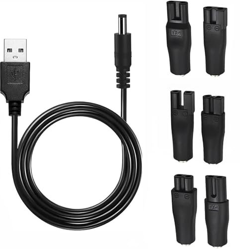 7 Pcs Universal Electric Shaver Charger Kit, Black Razor Charger Cord, USB Shaver Charger Cable for Men's Razors & Trimmers, Bathroom & Travel Essential