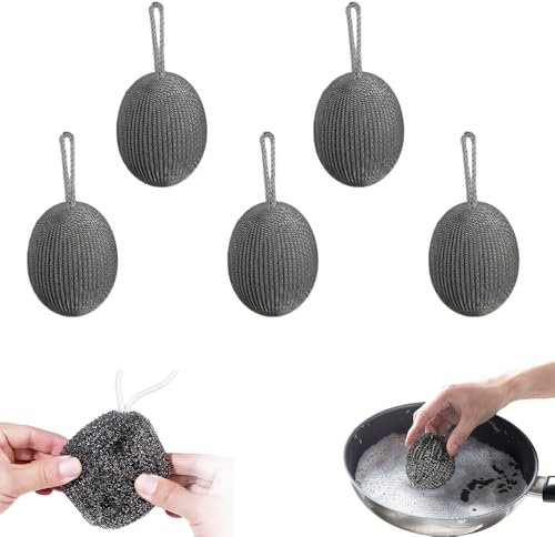 Stahlschwamm, 2025 Neuestes Mehrzweck Topfreiniger aus Draht für Nass und Trocken, Wiederverwendbar Reinigungsschwamm Putzlappen für Küche Haushalt Pfanne (5)
