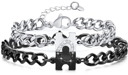 Wryzorix Valentinstag Geschenke Partner Armbänder,Herz Puzzle Kubanische Permanent Armband Paar Alentinstag Geschenk für Ihn Männer, Jahrestag Valentinstag Geschenke