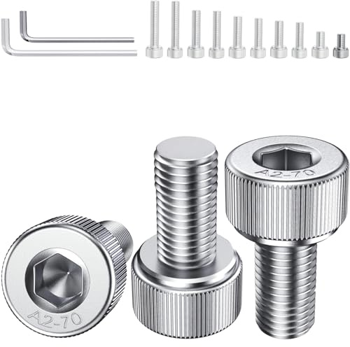 YOOPIN 60 Stück DIN912 M5x10mm Innensechskant A2 Edelstahl | Zylinderschrauben mit Sechskantschlüsseln. Für Möbel und Heimwerkerarbeiten