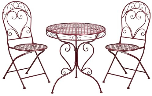 Beliani Outdoor Patio 3 Piece Bistro Set Round Metal Table and Chairs Burgundy Albinia