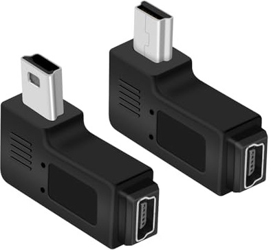 YANBORONSN 90 Degree Left & Right Angle Mini 5 Pin Male to Mini Female Connector,Mini USB Adapter for Dashcams,Bluetooth(1Pair)