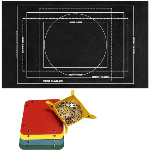 Puzzlematte, Puzzelmatten Für Puzzle Bis 1000, Puzzle Matte Roll Für Bis Zu 1500 Teile, Tragbare Puzzlematte Mit 4 Sortierschalen, Praktisches Zubehör Zur Aufbewahrung Von Puzzles