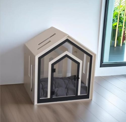 Moderne Hundehütte aus MDF Indoor Hundebox Möbel Katzenhaus & Hundebett Stilvolles Haustierhaus für Hunde & Katzen (Beige, Größe 3: Breite: 83 cm, Höhe: 94 cm, Tiefe: 80 cm)
