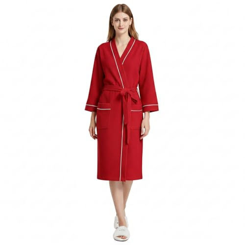 Pahajim Peignoir de Bain Coton Peignoir Nid D'Abeille Léger Long Robe de Chambre Unisexe pour Spa, Piscine,Hôtel & Maison