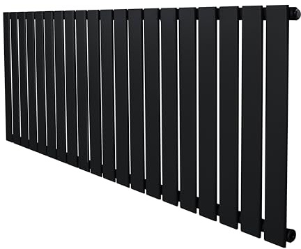 Flat Single Column Radiator 600mm x 1400mm Modern Designer Single Panel Central Heating Heater Matt Black Carbon Steel Horizontal Kitchen Living Room FREE Cleaning Brush Fixing Kit & Brackets