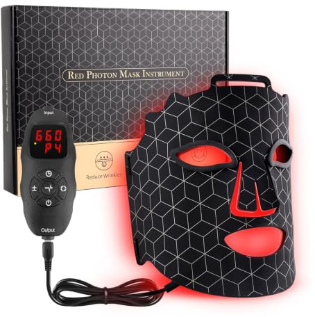 Red Light Therapy LED Face Mask With 7 Colours And Three Intensities，Infrared Light Mask with 5 Brightness & Timer，Portable Red Light Mask for Travel and Home Use