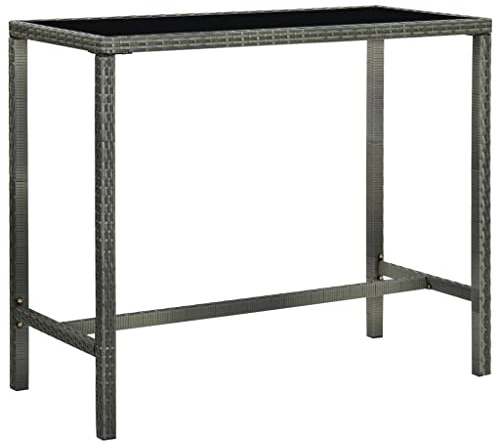 Augerlite Mesa de bar de jardín, gris, 130 x 60 x 110 cm, polirratán y cristal, resistente a la intemperie, plegable, extensible, mesa de terraza, mesa de balcón, mesa de comedor, para jardín, balcón