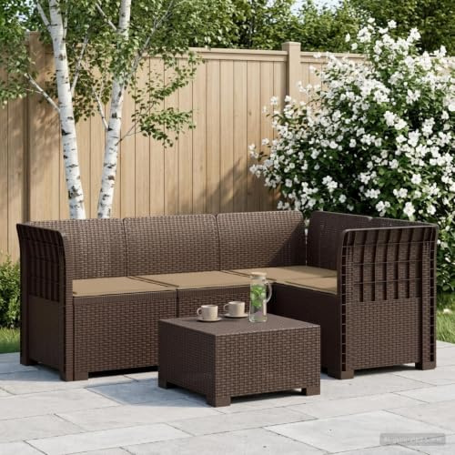 Ziaphsol 4-sitsig trädgårdssoffa med kudde, rottinglook, PP brun, väderbeständig, UV-resistent, modulär sittgrupp för terrass, balkong, vinterträdgård, utomhus, lounge
