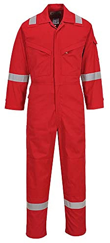 Portwest FR28 Bizflame Work FR Coverall Rule Pocket Two-Way Zip Radio Loops | Red, 3X Large, EN ISO 11612, EN 1149-5, Class 2 Welding Protection, Secure Fit, 99% Cotton, Side Access Openings, Action Back