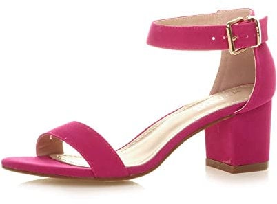 Ajvani Womens Ladies mid Heel peep Toe Buckle Ankle Strap Party Strappy Sandal Size 7 40, Fuchsia Suede, 7 UK