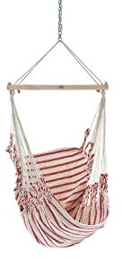 CHICO-Hängesessel 190 x 95 cm (inkl. Drehwirbel, Karabiner und Kette) - Baumwolle, beige-rot