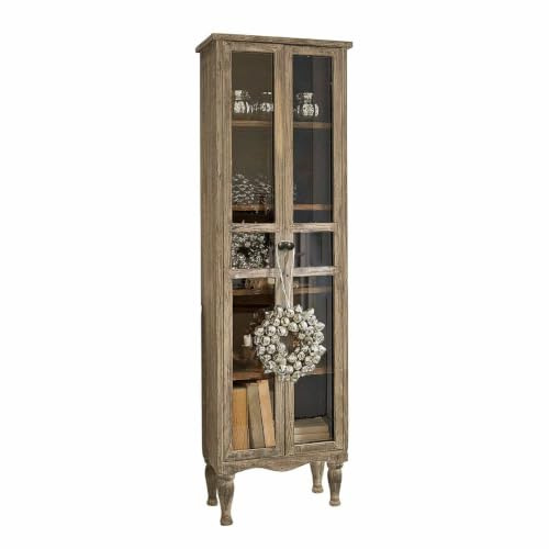 Loberon Schrank Covent Garden, Schlichtes Design im Vintage-Look, mit Antik-Lasur, Vitrinenschrank, Vitrine, Aufbewahrung, Tannenholz, Glas, braun