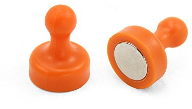 High Power Orange Skittle Magnet for Fridge, Office, Whiteboard, Noticeboard, Filing Cabinet - 19mm dia x 25mm tall - Pack of 2