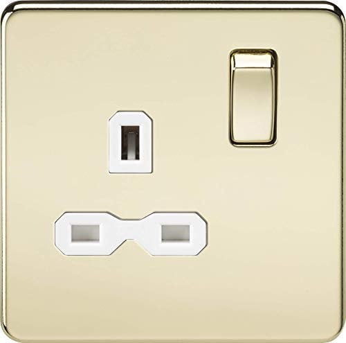 Knightsbridge SFR7000PBW Screwless 13A 1G Dp Switched Socket-Polished Brass with White Insert