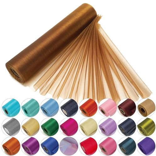 Trimming Shop Snow Sheer Organza Roll 25m x 29cm Chocolate Brown | Glitter Sashes Table runner, chair bow and swags fabric for wedding décor, parties and ribbon craft projects