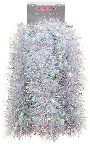 Christmas Concepts® 3m / 9.8ft Klobig/Feines Weihnachtslametta - Weihnachtsdekoration - Hochwertige Lametta (Silber & schillernd)