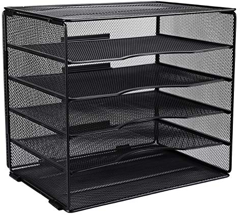 EasyPAG Desktop 5 Tier A4 Mesh in Tray Office Desk Tidy File Holder Magazine Organiser Paper Storage Rack,Black