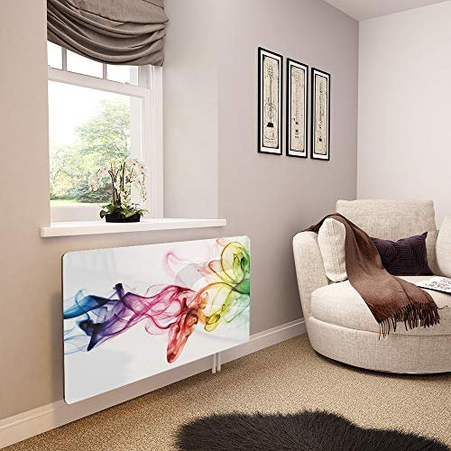 Glass Radiator Cover Printed - Rainbow Smoke on White - Made by Premier Range in 1020mm Wide x 640mm High