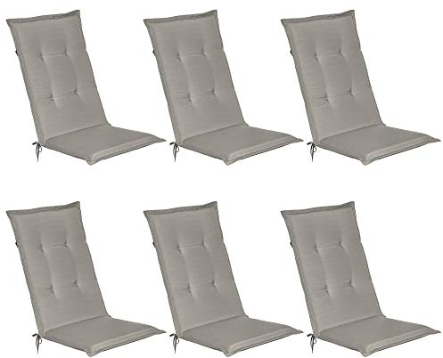 Beautissu 6er Set Gartenstuhlauflage 120x50x6 cm Loft HL Hellgrau – Hochlehner Polster Auflage, Sitzpolster & Sitzkissen für Hochlehner Gartenmöbel - Weiche Stuhlauflage mit Schaumkern Füllung