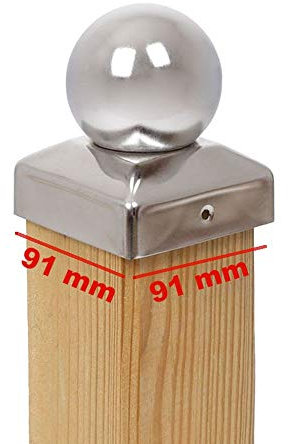 2 x PFOSTENKAPPE KUGEL EDELSTAHL 91 x 91 MM