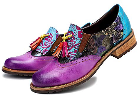 CrazycatZ Damen Leder Oxford Schuhe Perforierte Schnürspitze Bunte Leder Vintage Bunte Schuhe (Purple, Erwachsene, 37, Numerisch, EU Schuhgrößensystem, M)