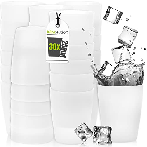 idea-station NEO Plastikbecher 30 x 250 ml - transparent - bruchsichere Trinkbecher Kinder - wiederverwendbare Becher aus Plastik - perfekt für Party, Outdoor, Camping