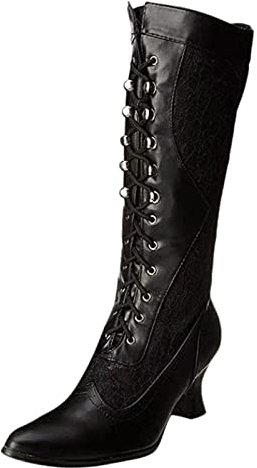 Kenmeko Donna Stivali Moda Sexy Casual Elegante Invernali con Tacco Alti sopra Il Ginocchio Tacchi con Tacco Alto Moda Scarpe a Punta in Pizzo con Zip Laterale Stivali a Tubo Medio (42,Nero)