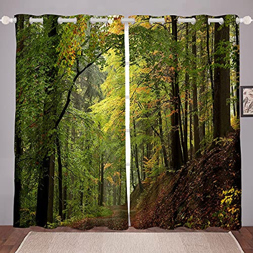 Loussiesd Fenstervorhang 137x117cm Wald Wild Tiefer Berg Natürlich Pflanze Grün Blickdichte Vorhänge für Jungen Mädchen Mikrofaser Vorhänge